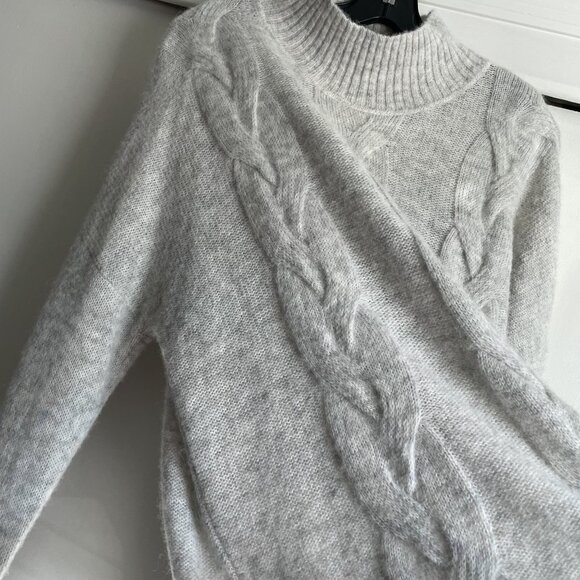 Vineyard Vines Lofty Fisherman Mock Neck Cableknit Sweater XL Gray Alpaca Wool - Picture 4 of 13
